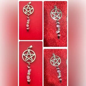 - 🔮 Large Silver Pentagram Necklace with seed Beads amethyst chips Handmade